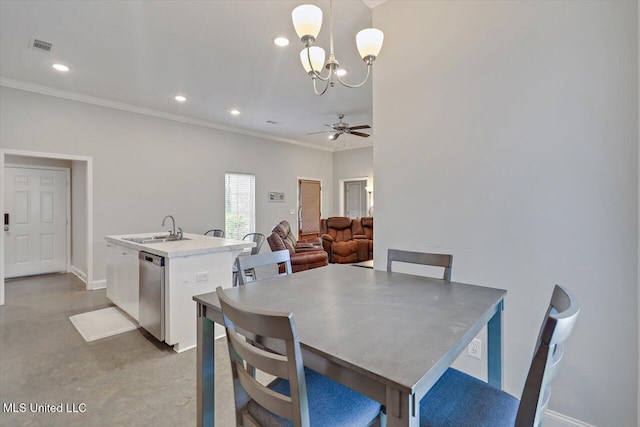 946 Filmore Dr, Brandon, MS 39042 - dining space with crown molding, a chandelier, recessed lighting, and ceiling fan