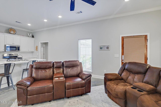 946 Filmore Dr, Brandon, MS 39042 - living area with recessed lighting, ornamental molding, and ceiling fan