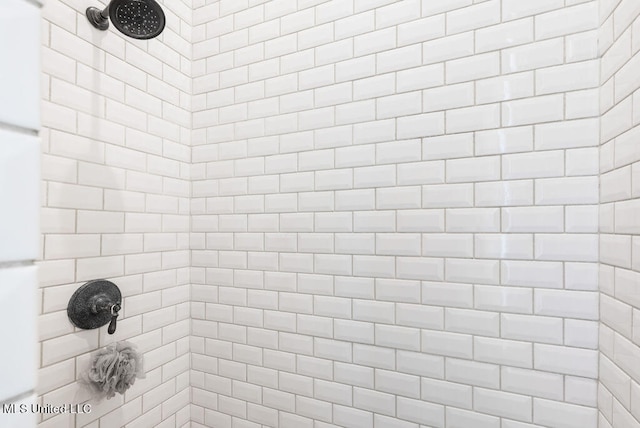 interior details with a tile shower