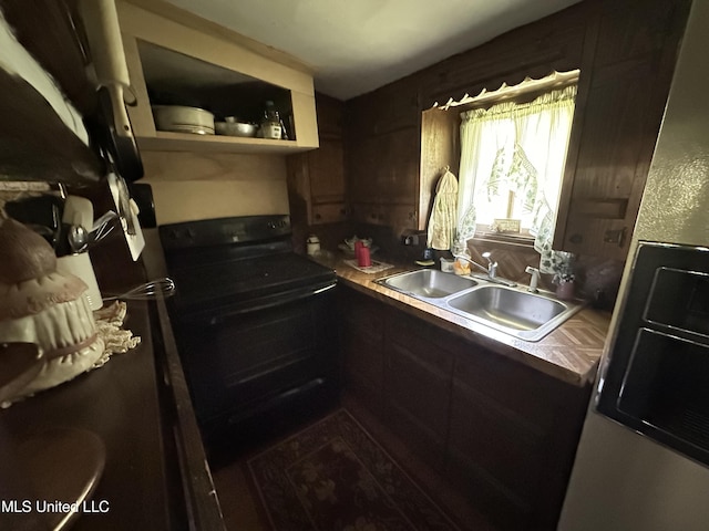 1628 Dry Creek Rd, Magee, MS 39111 - kitchen featuring a sink, black range with electric stovetop, and freestanding refrigerator