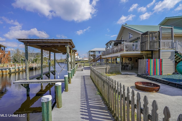 dock area featuring a deck with water view