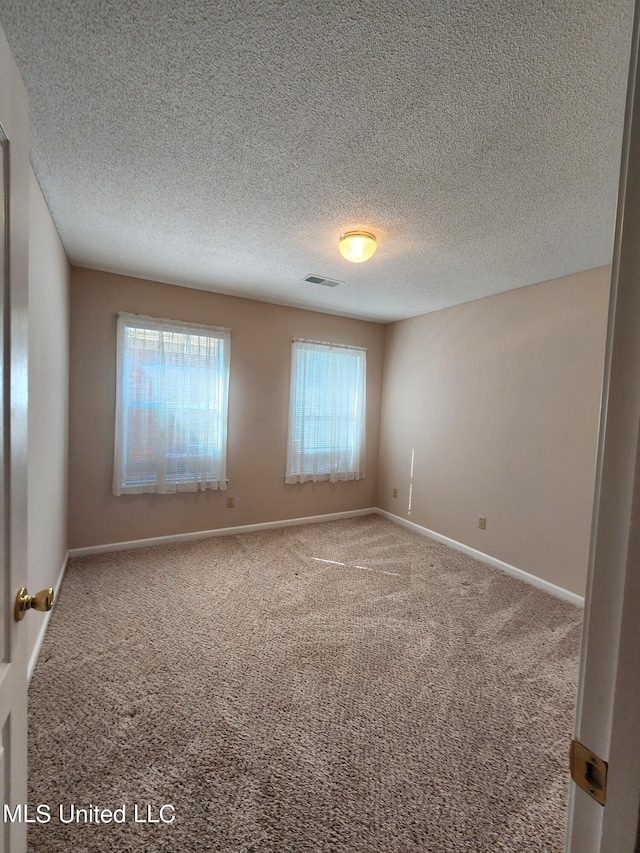 spare room with carpet and a textured ceiling