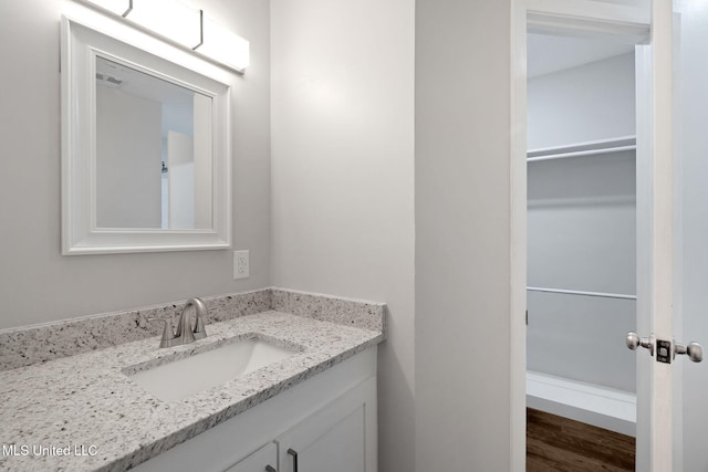 bathroom featuring wood-type flooring and vanity