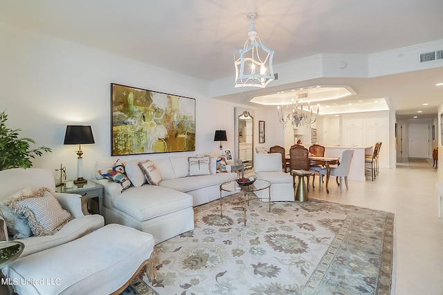 2668 Beach Blvd Unit 1704, Biloxi, MS 39531 - living area featuring a chandelier and ornamental molding
