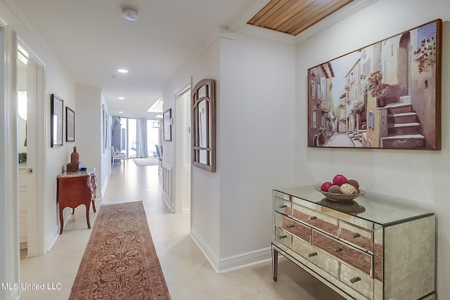 2668 Beach Blvd Unit 1704, Biloxi, MS 39531 - hallway with recessed lighting, baseboards, crown molding, and light tile patterned flooring