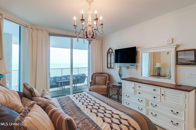2668 Beach Blvd Unit 1704, Biloxi, MS 39531 - bedroom with a chandelier, access to outside, and crown molding