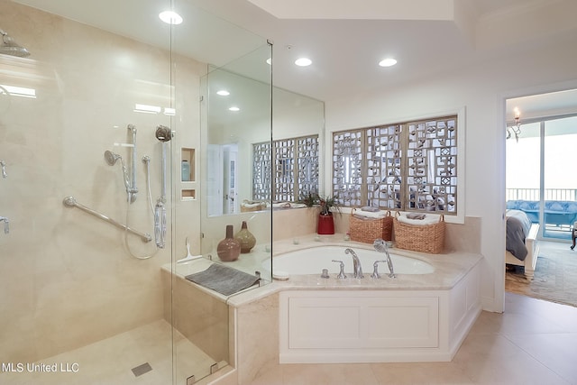 2668 Beach Blvd Unit 1704, Biloxi, MS 39531 - bathroom featuring a bath, tile patterned flooring, recessed lighting, a shower stall, and connected bathroom