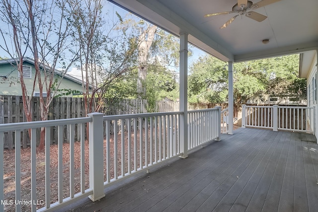 wooden terrace with ceiling fan