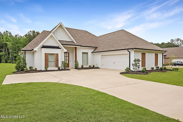 1622 Old Lake Rd, Brandon, MS 39042 - modern farmhouse style home with a front yard, concrete driveway, an attached garage, and roof with shingles