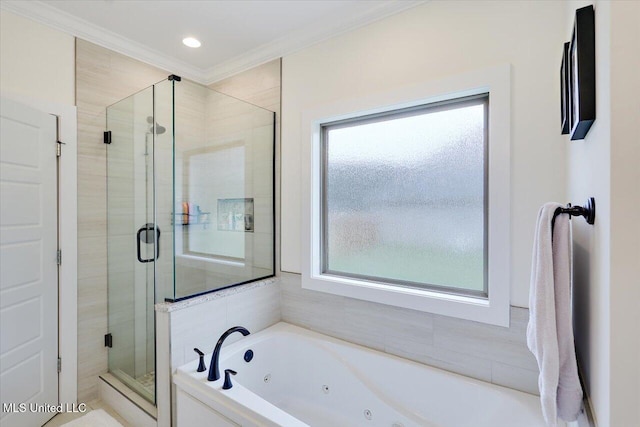 1622 Old Lake Rd, Brandon, MS 39042 - full bath featuring plenty of natural light, a whirlpool tub, a stall shower, and crown molding