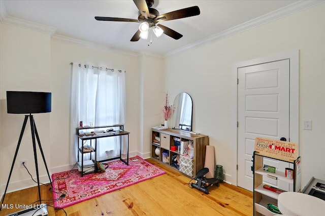 1622 Old Lake Rd, Brandon, MS 39042 - rec room featuring wood finished floors, ceiling fan, ornamental molding, and baseboards