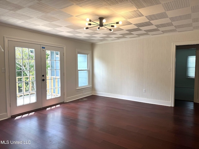 1708 Robinson St, Natchez, MS 39120 - interior space with baseboards, ornamental molding, dark wood-style flooring, and french doors