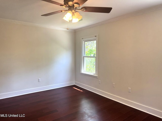 1708 Robinson St, Natchez, MS 39120 - unfurnished room with a ceiling fan, ornamental molding, dark wood finished floors, and baseboards
