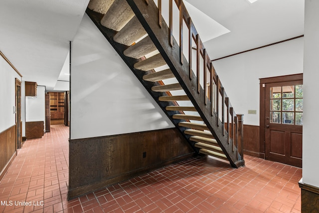 stairs with wooden walls