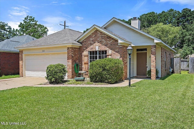 242 Commonwealth Ave, Brandon, MS 39047 - view of front of home with brick siding, an attached garage, a chimney, driveway, and roof with shingles