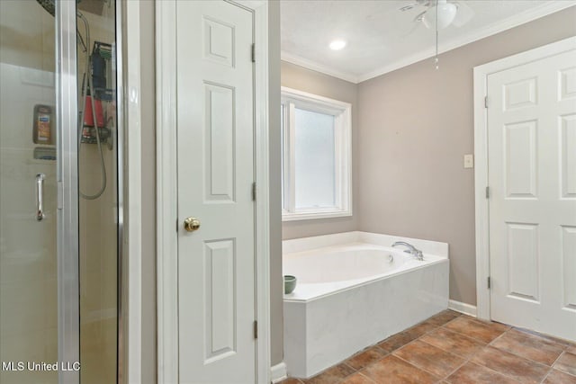 2674 S Slayden Rd, Lamar, MS 38642 - bathroom featuring crown molding and shower with separate bathtub