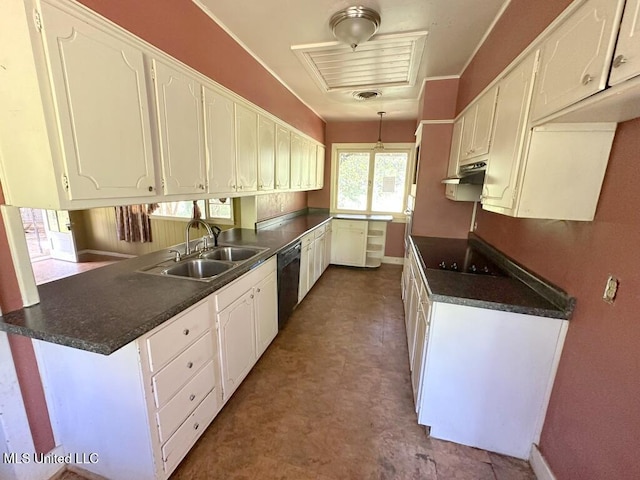 417 Boulevard St, Lexington, MS 39095 - kitchen featuring a sink, black appliances, dark countertops, and under cabinet range hood