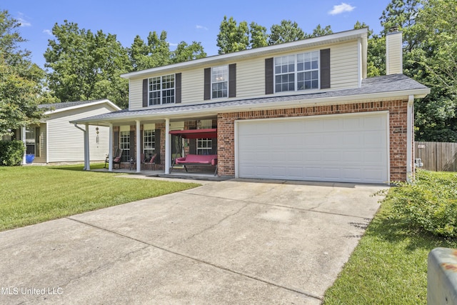 10510 Steeplechase Dr, Gulfport, MS 39503 - traditional home featuring brick siding, covered porch, concrete driveway, and a front lawn