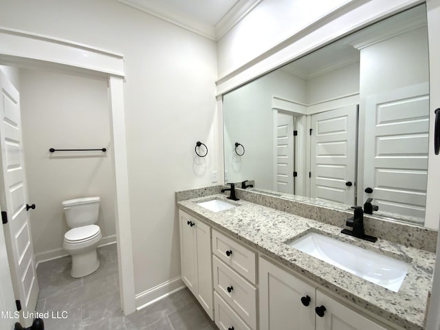 182 Sweetbriar Cir, Canton, MS 39046 - full bathroom with ornamental molding, toilet, baseboards, double vanity, and tile patterned floors
