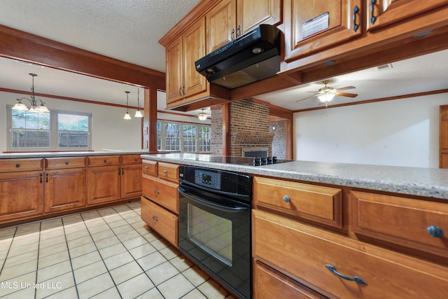 43 Greenbriar Dr, Gulfport, MS 39507 - kitchen with brown cabinets, black appliances, under cabinet range hood, and ornamental molding