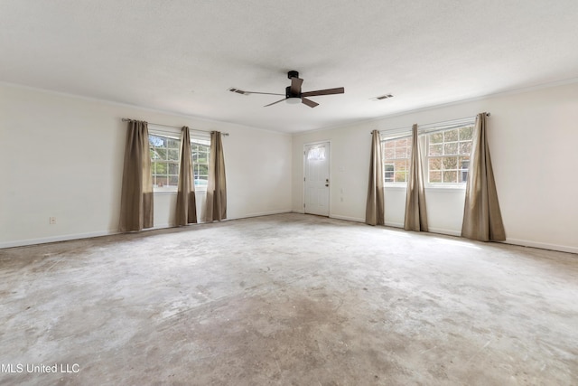 43 Greenbriar Dr, Gulfport, MS 39507 - spare room with concrete flooring, baseboards, visible vents, and a ceiling fan