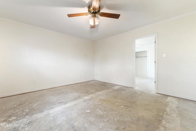 43 Greenbriar Dr, Gulfport, MS 39507 - spare room with baseboards, concrete floors, ceiling fan, and crown molding