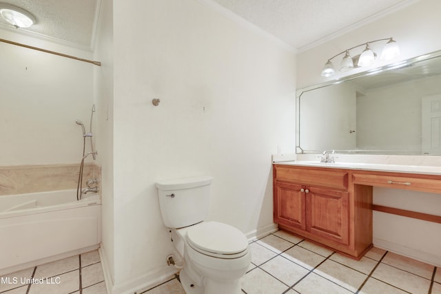 43 Greenbriar Dr, Gulfport, MS 39507 - full bath with tile patterned floors, crown molding, toilet, a textured ceiling, and a bath