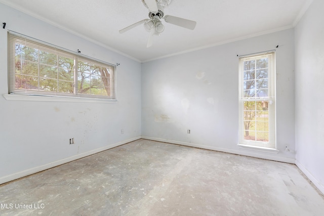 43 Greenbriar Dr, Gulfport, MS 39507 - empty room featuring baseboards, crown molding, and ceiling fan