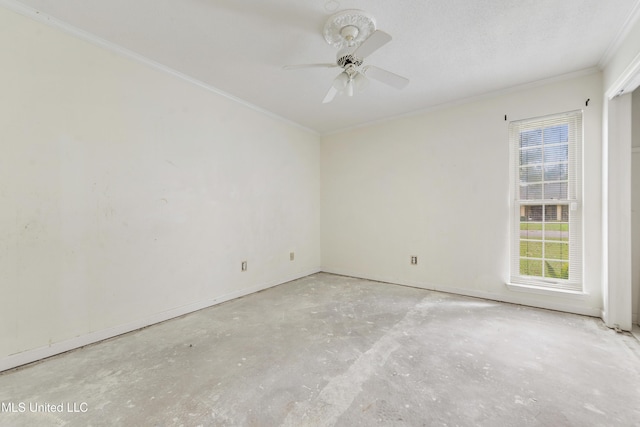 43 Greenbriar Dr, Gulfport, MS 39507 - empty room with unfinished concrete floors, ornamental molding, and a ceiling fan