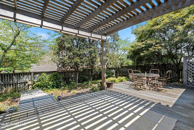 view of patio with a pergola and a wooden deck