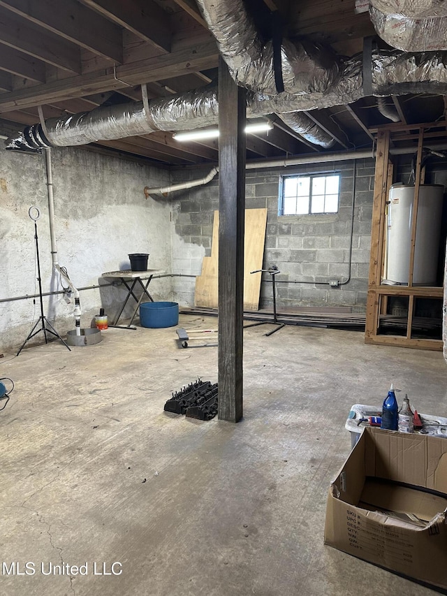 basement with water heater