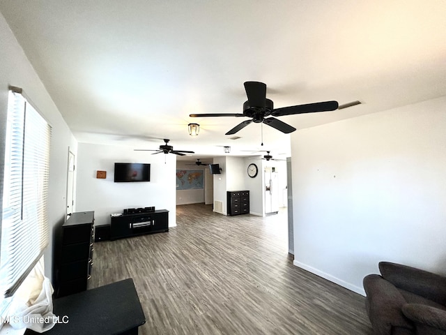 living room with dark wood-type flooring