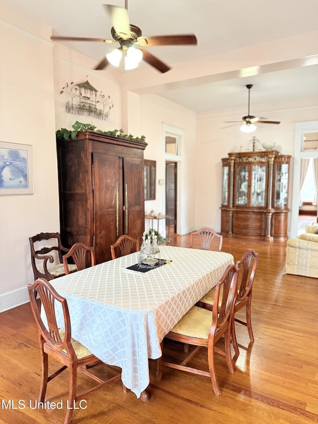 5 Spruce St, Oakland, MS 38948 - dining area featuring light wood-style flooring, a ceiling fan, and baseboards