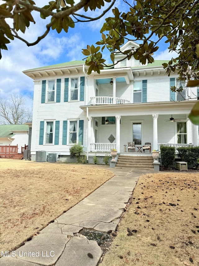 5 Spruce St, Oakland, MS 38948 - view of front facade with covered porch, cooling unit, and a balcony