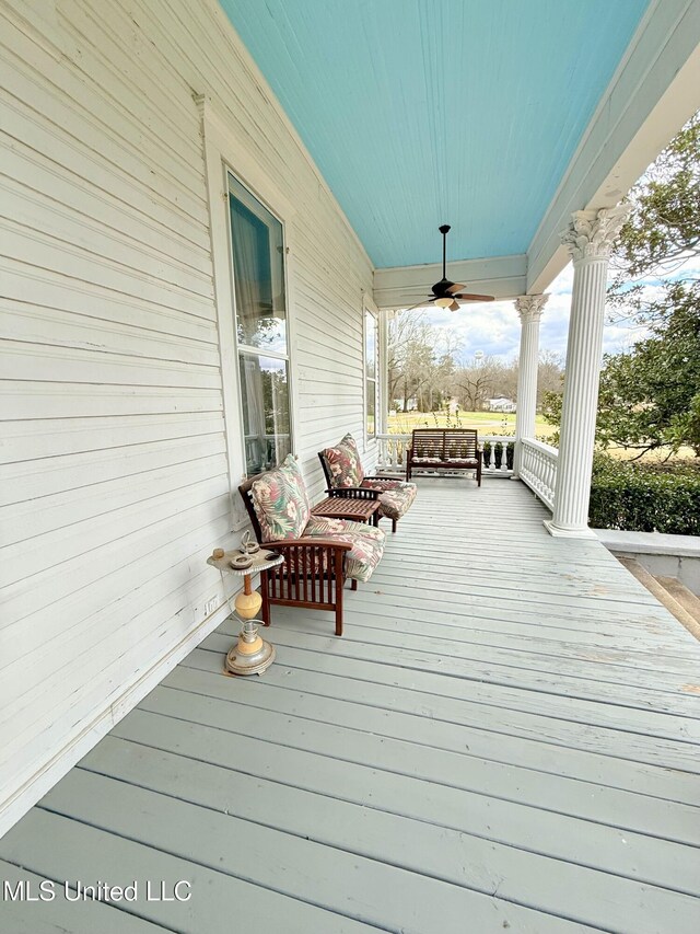 5 Spruce St, Oakland, MS 38948 - deck featuring covered porch and a ceiling fan
