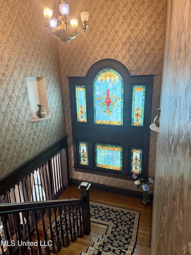 5 Spruce St, Oakland, MS 38948 - foyer entrance with a chandelier and wallpapered walls