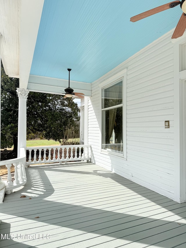 5 Spruce St, Oakland, MS 38948 - wooden terrace featuring a porch and ceiling fan