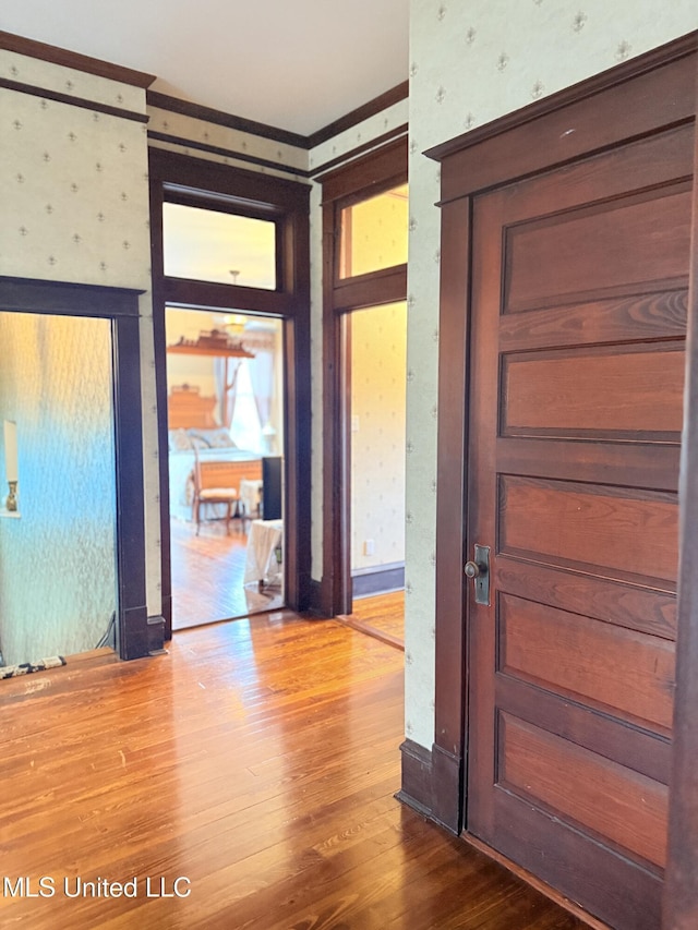 5 Spruce St, Oakland, MS 38948 - interior space with baseboards, wood finished floors, ornamental molding, and wallpapered walls