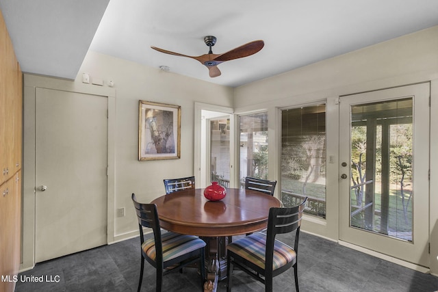 dining area with ceiling fan