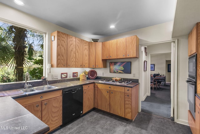 kitchen with black appliances and sink