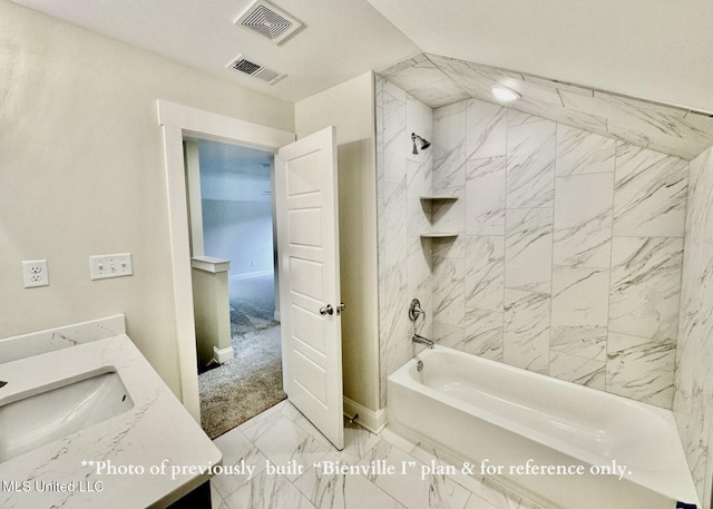 6674 Montclair Ave, Southaven, MS 38672 - full bath featuring bathing tub / shower combination, vanity, marble finish floor, and visible vents