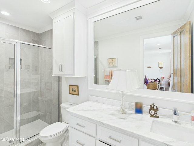 103 Honours Ln, Madison, MS 39110 - bathroom with a shower stall, vanity, visible vents, and toilet