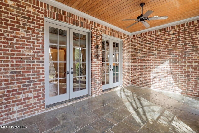 view of patio / terrace featuring french doors and ceiling fan