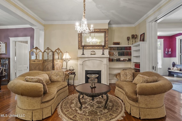 315 N St, Lexington, MS 39095 - living area with a fireplace, ornamental molding, ornate columns, and wood finished floors