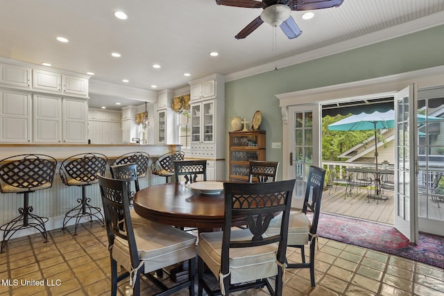 315 N St, Lexington, MS 39095 - dining space featuring a ceiling fan, ornamental molding, and recessed lighting