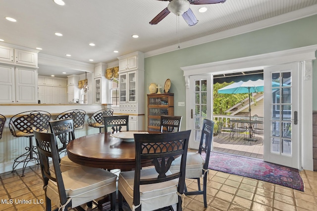 315 N St, Lexington, MS 39095 - dining area featuring crown molding, ceiling fan, and recessed lighting