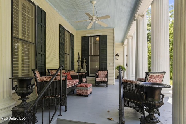 315 N St, Lexington, MS 39095 - view of patio with covered porch, an outdoor hangout area, and a ceiling fan