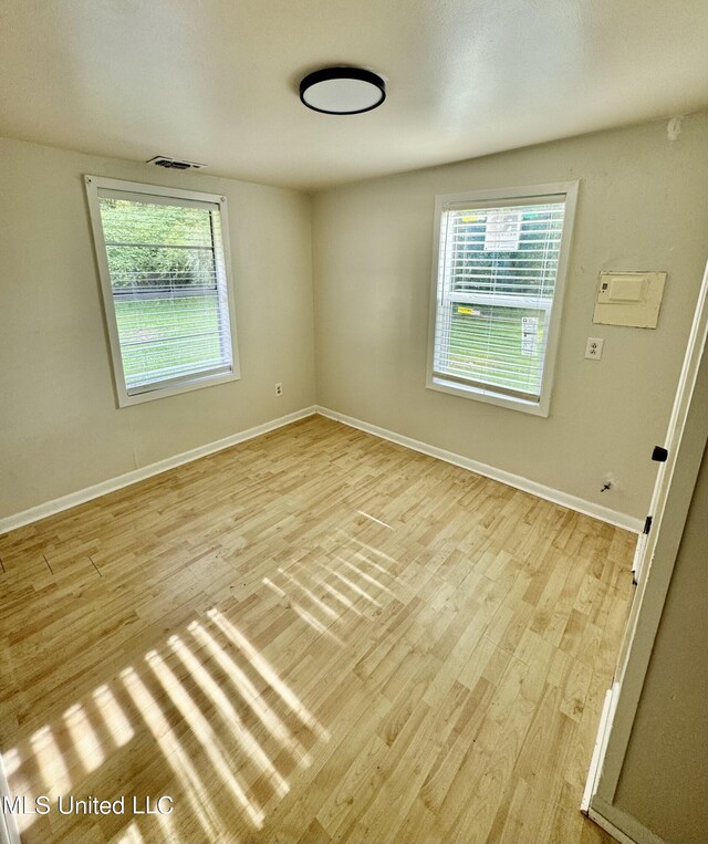 spare room with light hardwood / wood-style flooring and a wealth of natural light