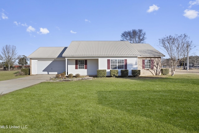 ranch-style home featuring a garage and a front yard