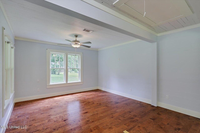873 SCR 142, Morton, MS 39117 - unfurnished room with attic access, ornamental molding, wood finished floors, and ceiling fan
